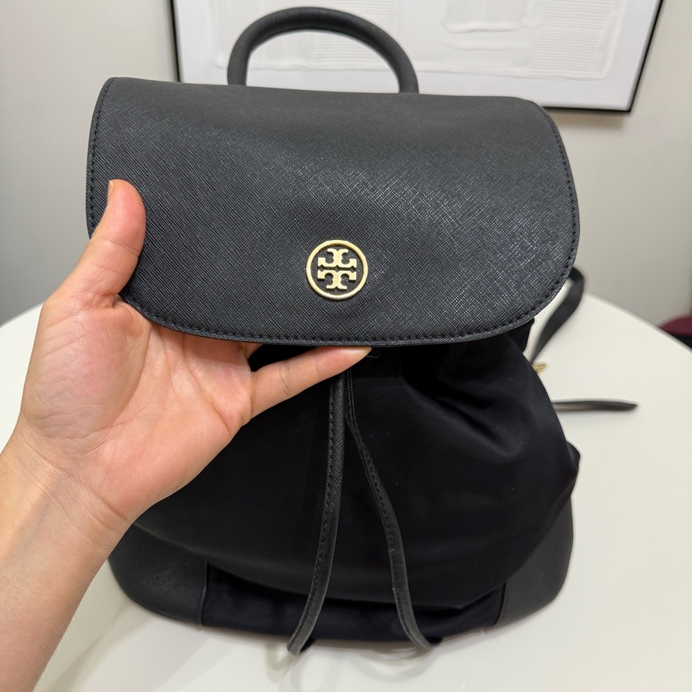 TORY BURCH Black Backpack with Gold accents Piper Flap trending - Picture 3 of 9